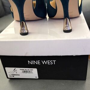 Nine West Dark Blue Heels with Silver Accents